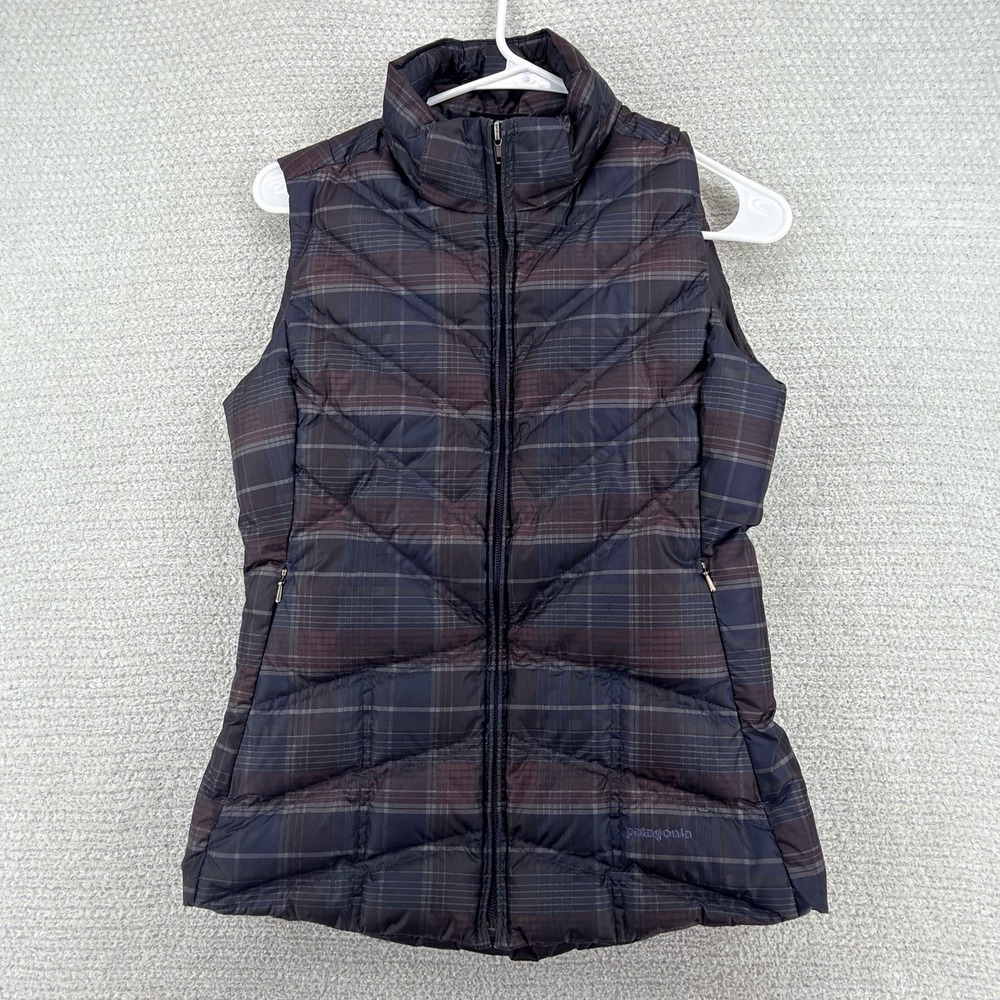 Patagonia Down With It Vest Womens XS Plaid Goose Down Puffer Full Zip 28395